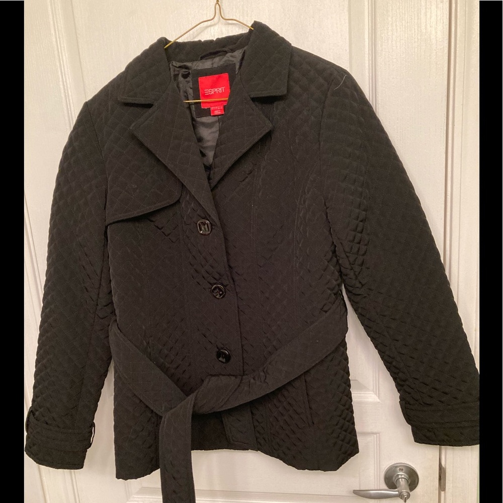 Esprit Women’s Black Belted Fully Lined Quilted Jacket Size Large